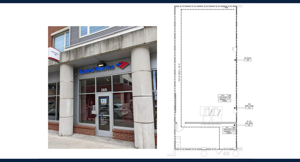 Franchise location was a former bank. Image includes floorplan.